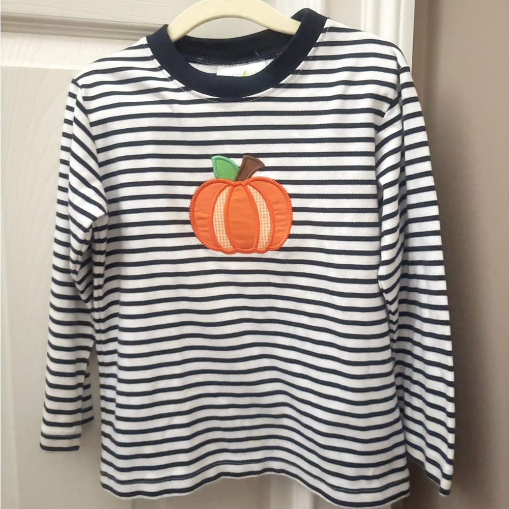 Kids Long Sleeve Striped Shirt with Pumpkin Design